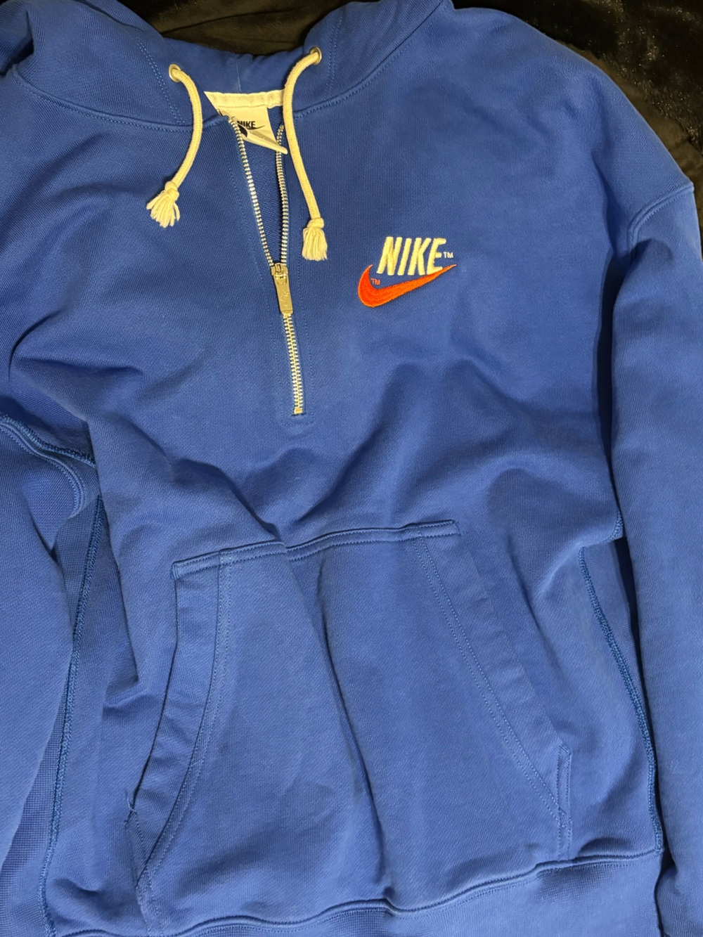 Nike Blue Half-Zip Hoodie with Orange Swoosh